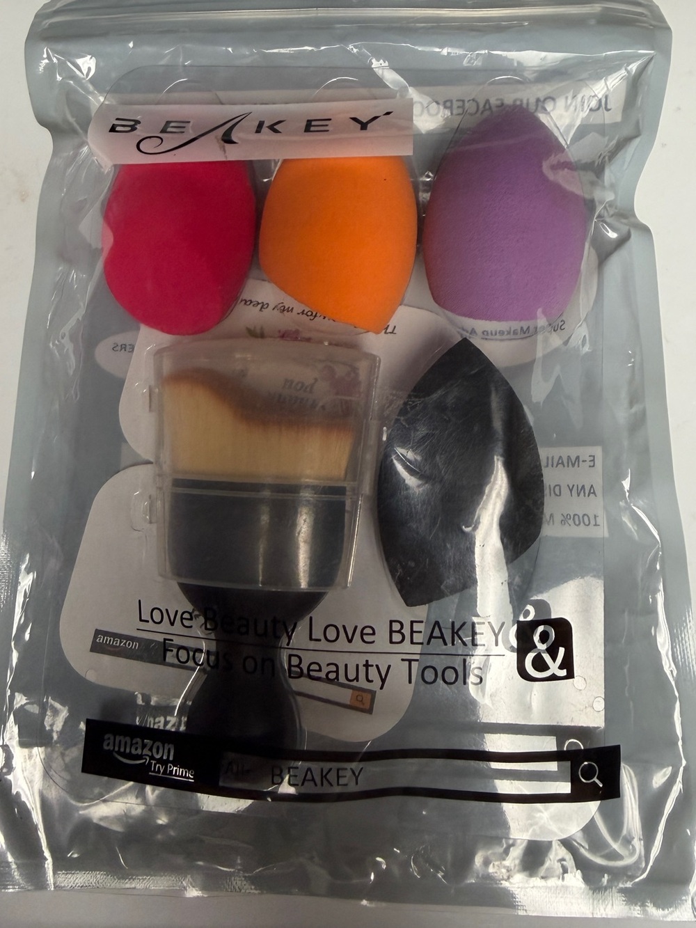 5-Piece Makeup Sponge and Brush Set - Pink, Orange, Purple, Black